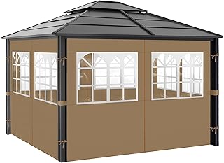 Gazebo Privacy Curtains 10' x 12' with PVC Windows, 4-Panels Side Wall with Zipper Universal Replacement for Patio, Outdoor Canopy, Garden and Backyard - Buy now