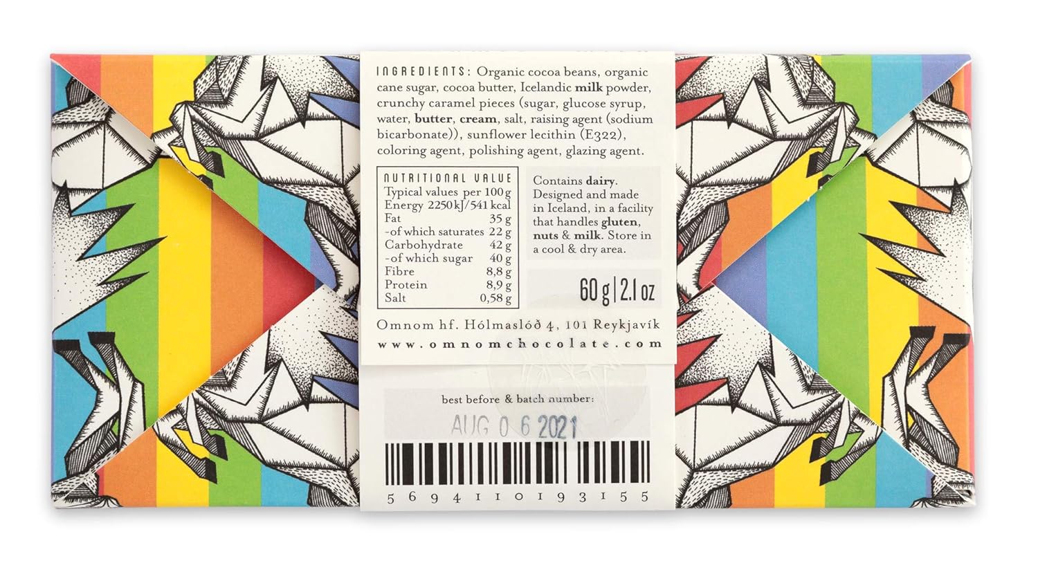 OmNom Caramel + Milk "Pride Bar" | Icelandic Bean To Bar Chocolate by OMNOM CHOCOLATE REYKJAVIK | 2 x 60g Bar