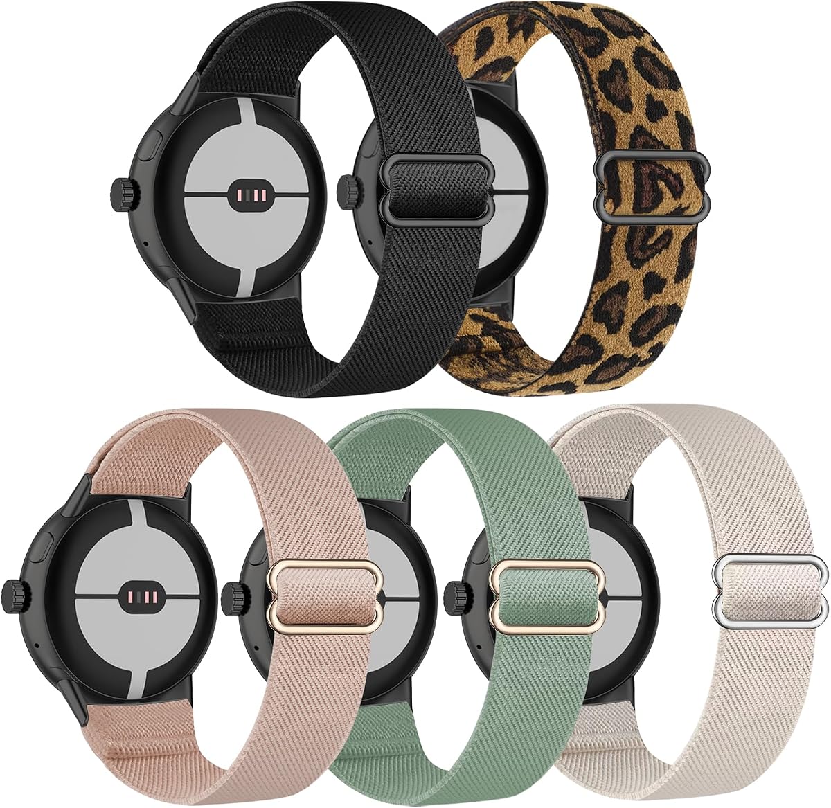 5 Pack Stretchy Nylon Compatible with Google Pixel Watch 4 3 41mm Band/Google Pixel 2/Google Pixel Watch Band for Women Men, Elastic Adjustable Straps Soft Sport Wristbands