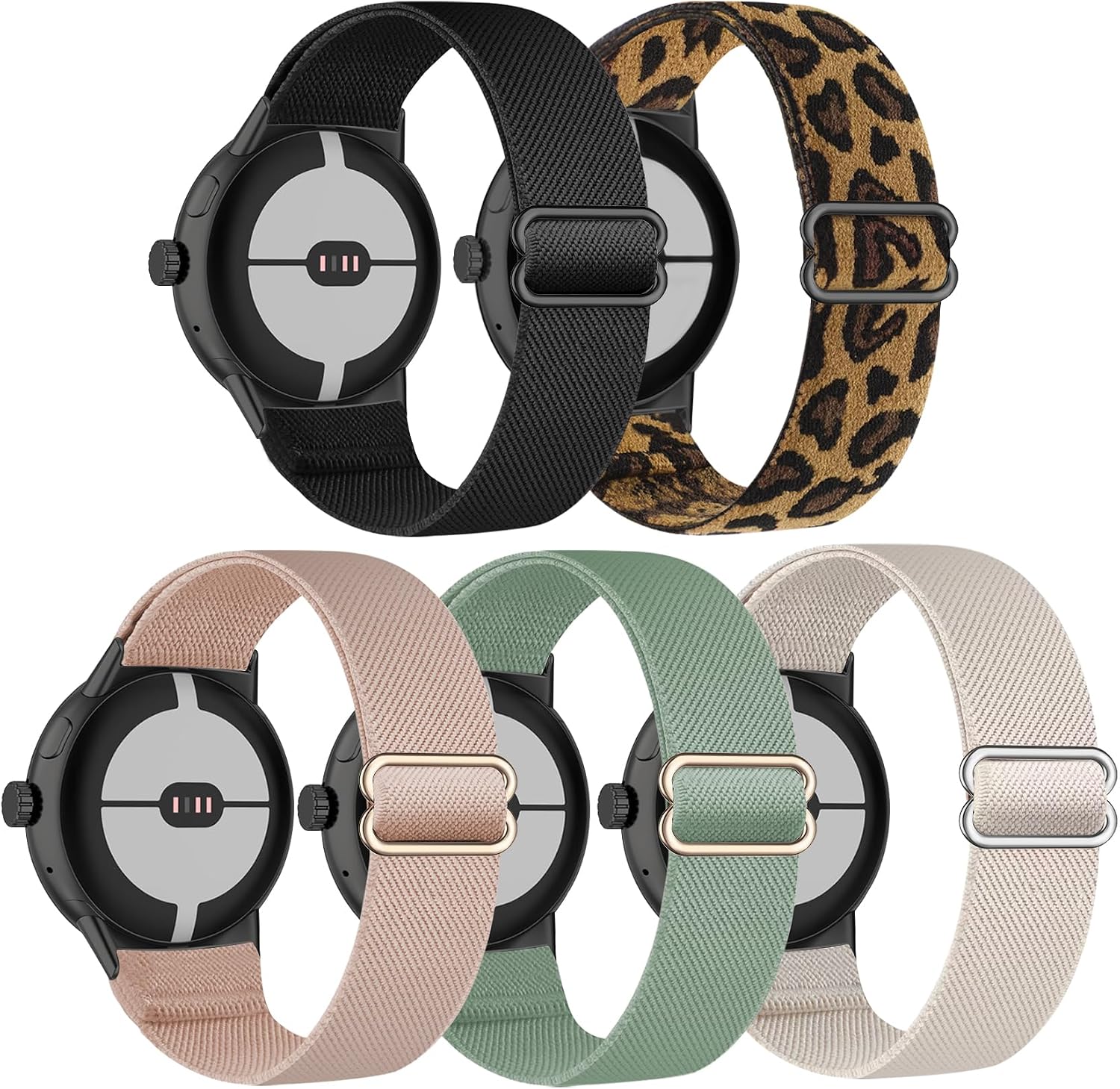 5 Pack Stretchy Nylon Compatible with Google Pixel Watch 4 3 41mm Band/Google Pixel 2/Google Pixel Watch Band for Women Men, Elastic Adjustable Straps Soft Sport Wristbands