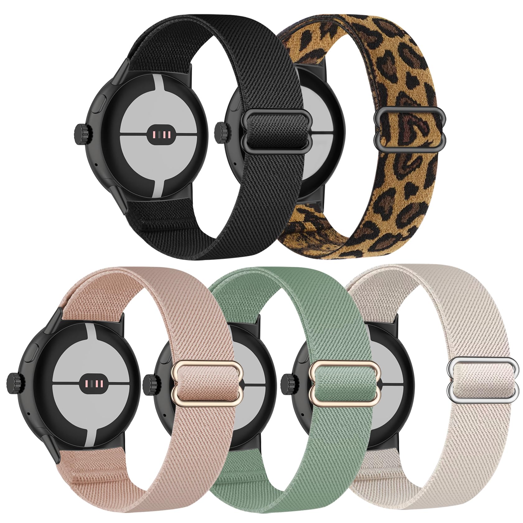5 Pack Stretchy Nylon Compatible with Google Pixel Watch 4 3 41mm Band/Google Pixel 2/Google Pixel Watch Band for Women Men, Elastic Adjustable Straps Soft Sport Wristbands
