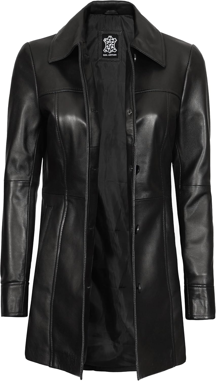 Decrum Leather Coats for Women - Carcoat Style Winter Fashion Womens Long Leather Jackets - Image 3