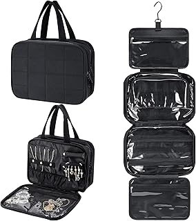 Kulturbeutel zum Aufhängen Damen, Kulturtasche Damen zum Aufhängen mit Schmuck Organizer, Faltbarer Wasserdichter Reise Kulturbeutel, Hanging Toiletry Bag mit Mehreren Fächern, Waschtasche mit Haken