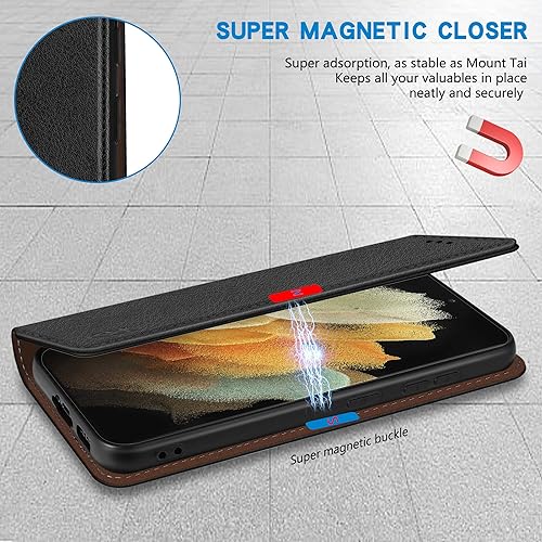 Miniatura 4 de ZZXX Funda tipo cartera para Samsung Galaxy S21 Ultra con bloqueo RFID, soporte de ranura para tarjetas, funda protectora de cuero magnético fuerte