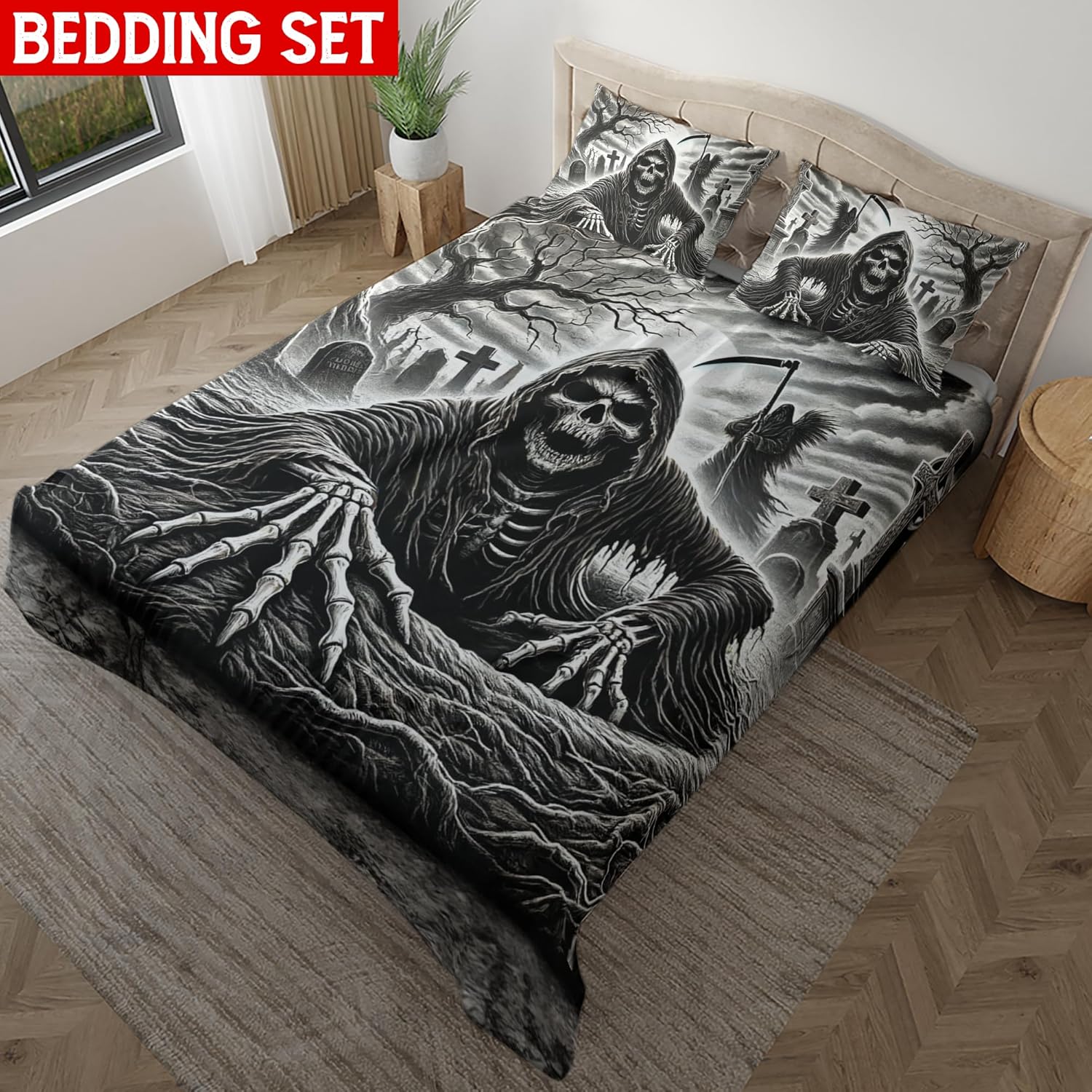 ThuhaTree Store Skull Horror Halloween Bedding Set, Skull Horror Halloween Bed Set