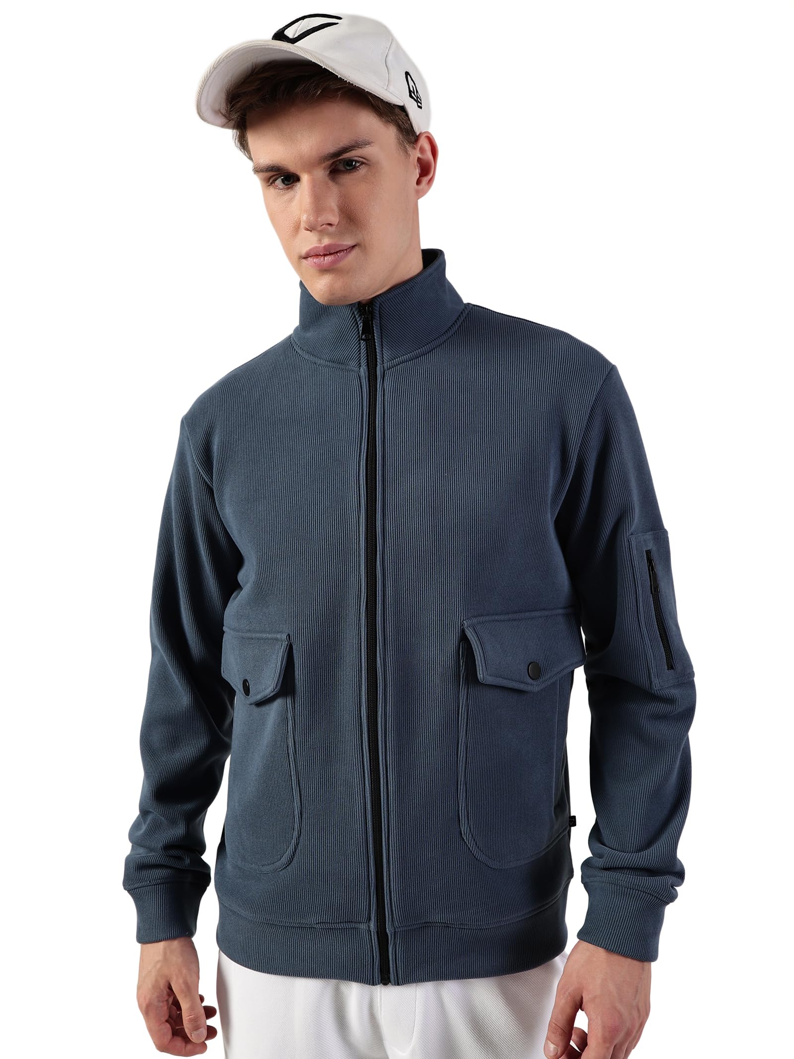 Thomas Scott Men's | Solid | Full Sleeve | Regular Fit | Polyester Elastane | Doule Flap Pocket | Mock Collar | Zip Clouser | Bomber Jacket