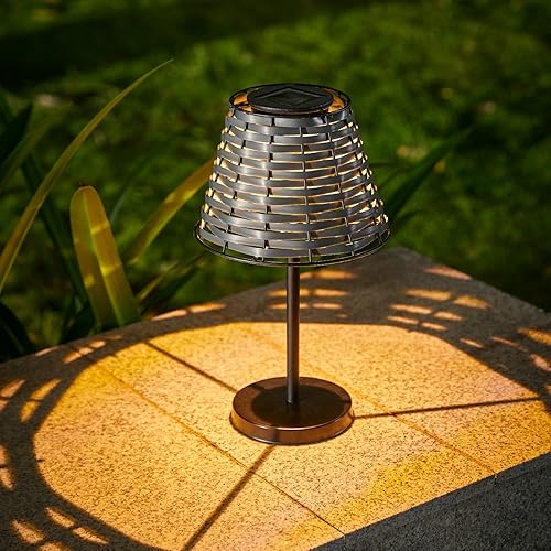 Miniatura 10 de shumi Lámpara de mesa solar LED para exteriores, impermeable, 3 vías, regulable, lámpara de mesa de patio exterior, lámpara solar moderna de Bedsid,