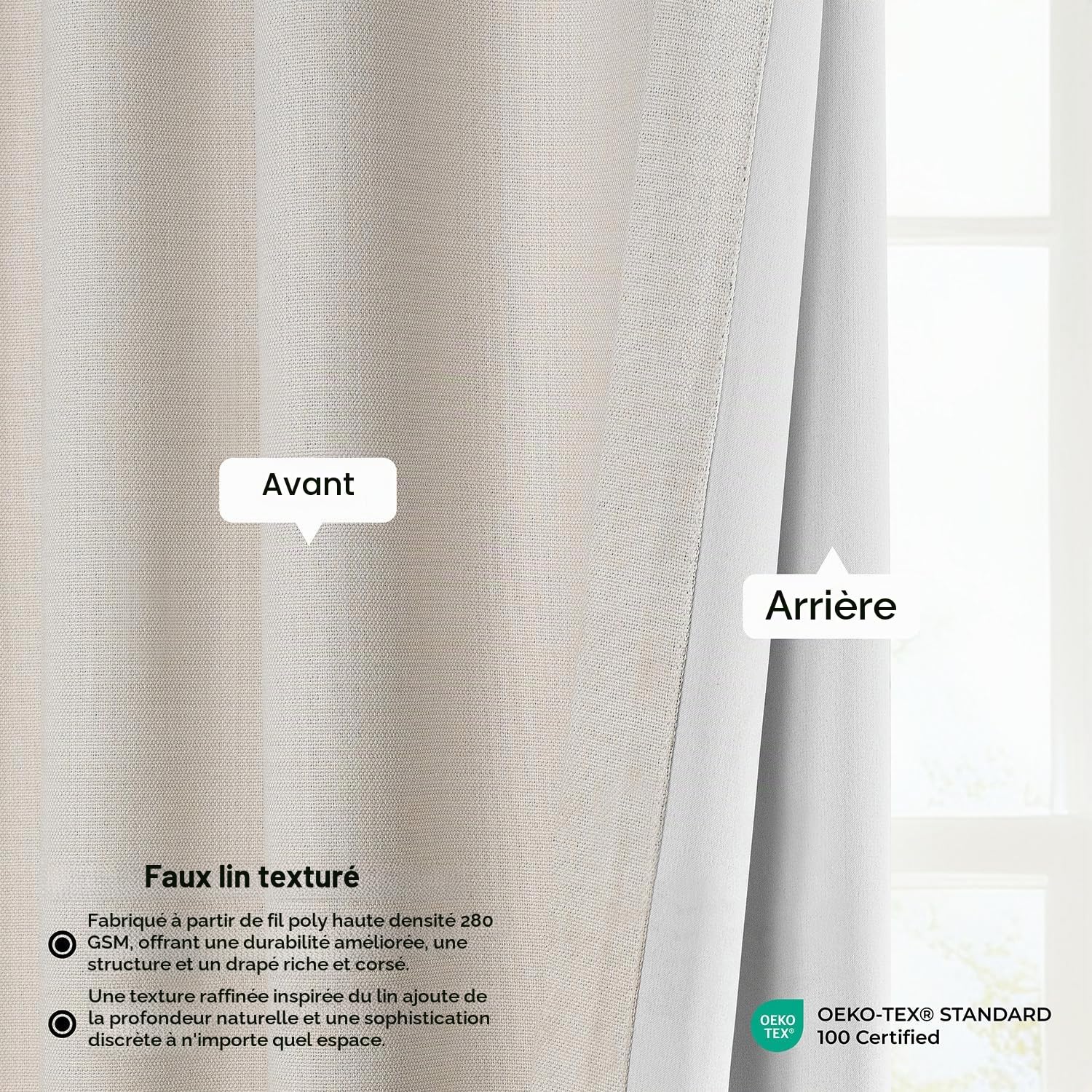 HPD Half Price Drapes Rideaux occultants texturés en Faux Lin pour Chambre à Coucher - 213 cm de Long (1 Panneau), 127 x 213 cm (l x L), Bouleau