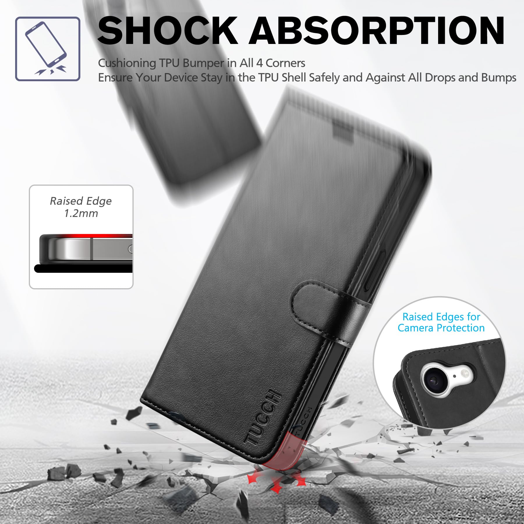 TUCCH Custodia per iPhone 17e, Cover Portafoglio per iPhone 16e [RFID Blocking] Custodia Pelle Sintetica TPU Antiurto, Supporto Slot Schede Protezione Integrale per iPhone 17e/16e 5G (6,1") - Nero