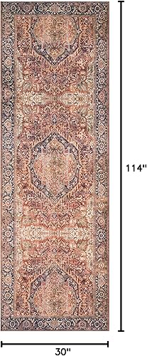 Miniatura 2 de Loloi - Tapete corredor pelo corto sala estar, suave, duradero, colección Layla, estampado envejecido retro, no desprende pelo, fácil limpiar, 13in