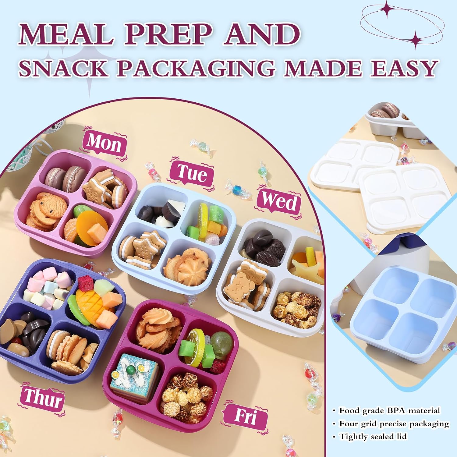 Honeydak 10 Pack Snack Containers Bento Boxes,Elderberry Color image 5