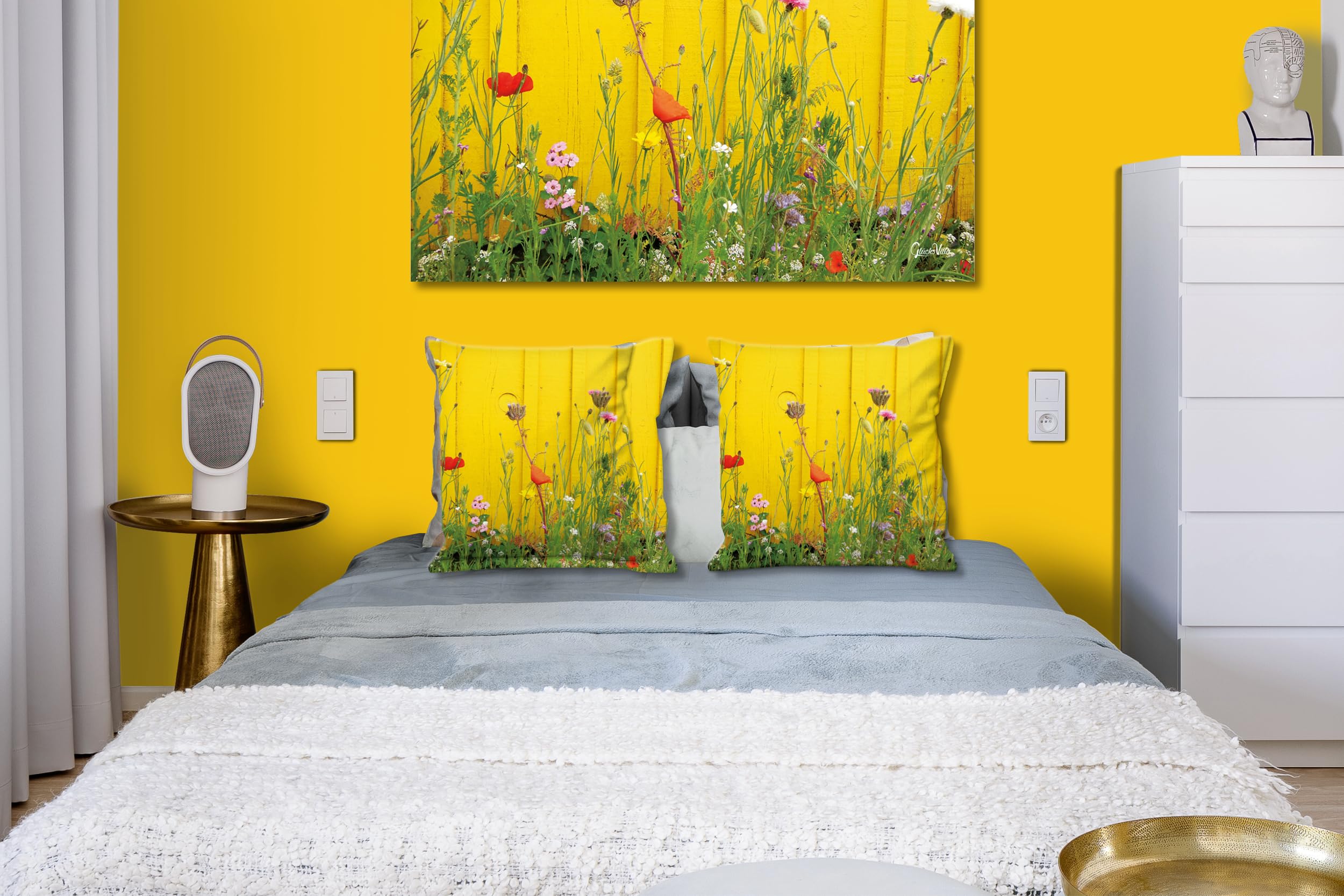 Wildblumen - Foto-Kissen-Hülle Set (2 STK.) 40 x 40 cm | Kissen-Bezüge - passend zu Wandbild - Deko-Kissen - Blüte Pflanze Natur Garten