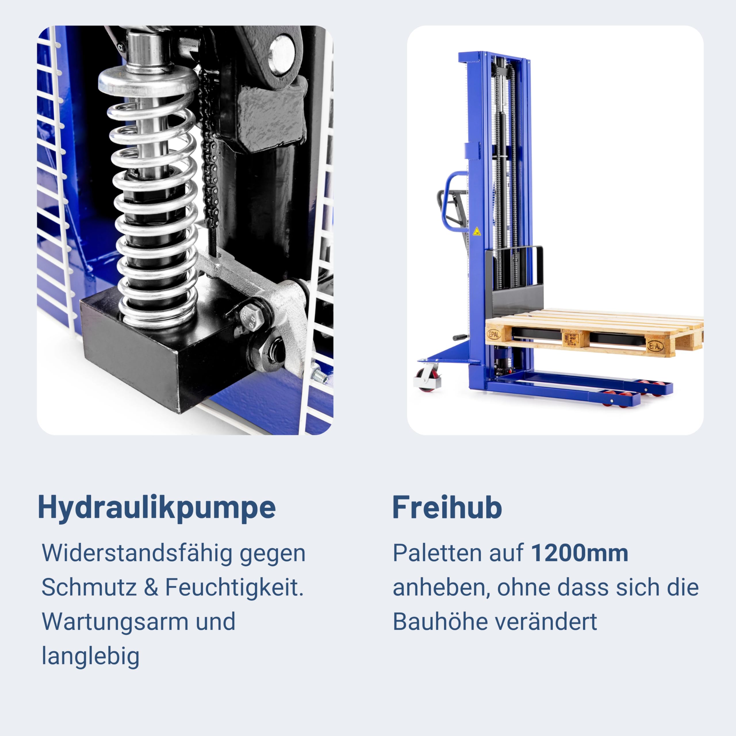 Pallit Hochhubwagen manuell 1200mm Hubhöhe 1500kg Tragkraft Lift-S PU Rollen Flexibler & Wendiger Manueller Handstapler Hubwagen Hydraulik-Stapler schnellhub