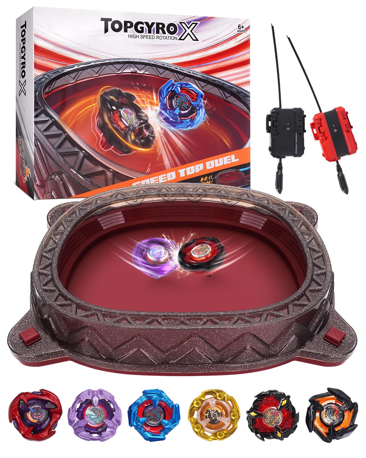 BGOVTAPO X-Arena Starter-Set – mit 6 X-Tops, 2 Startern & Arena, Ultimatives Battle-Set für Kinder ab 6 J