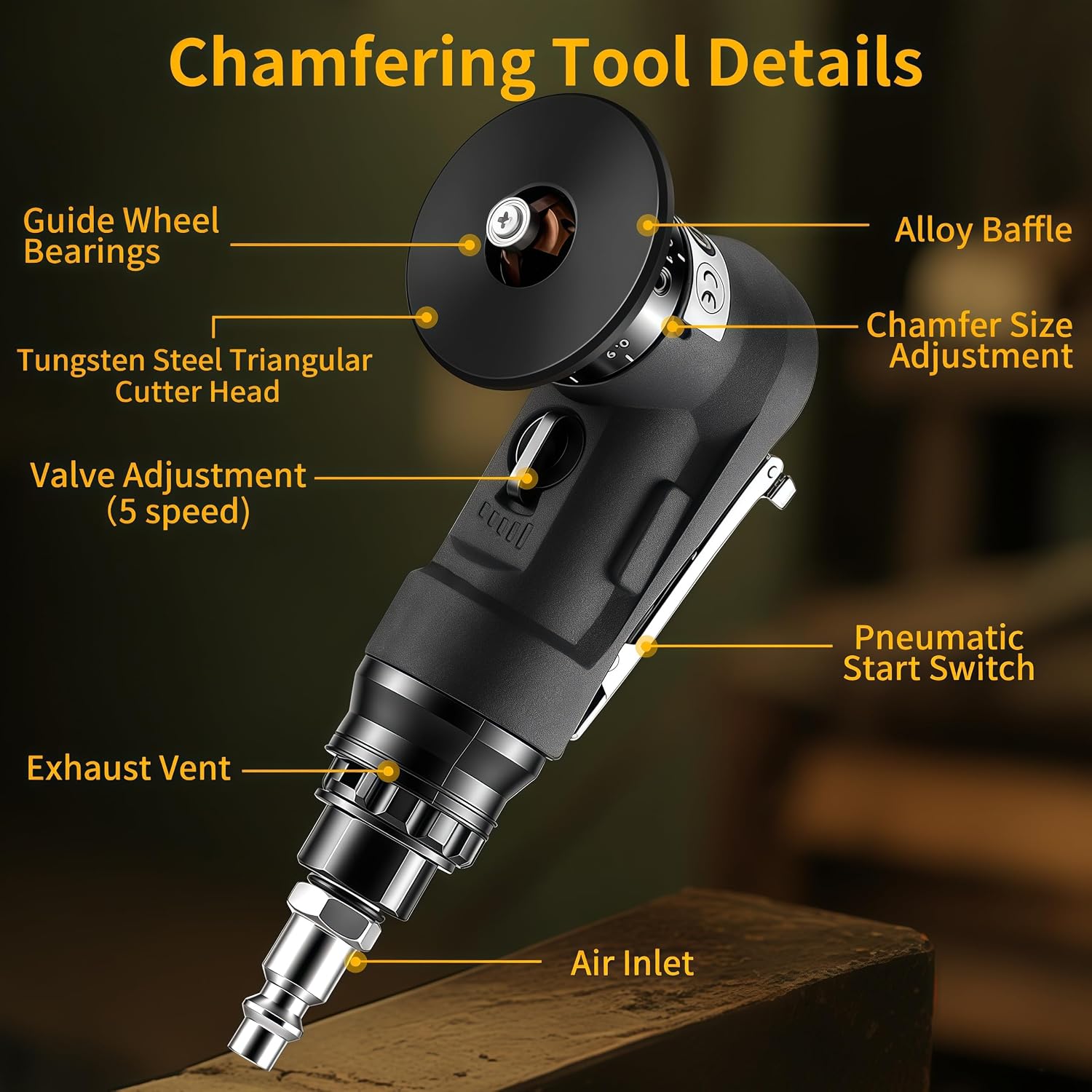 Pneumatic Chamfer Tool, 30000 RPM Air Chamfer Tool with 12C & 8R Blades