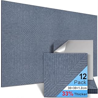 Akustikplatten Selbstklebend 12 Stück, 30x30x1.2cm Dreigeteilte Akustikpaneele Grau, Schallabsorber zur Schalldämmung & Akustischen Behandlung für Wand, Studio, Büro, Schlafzimmer