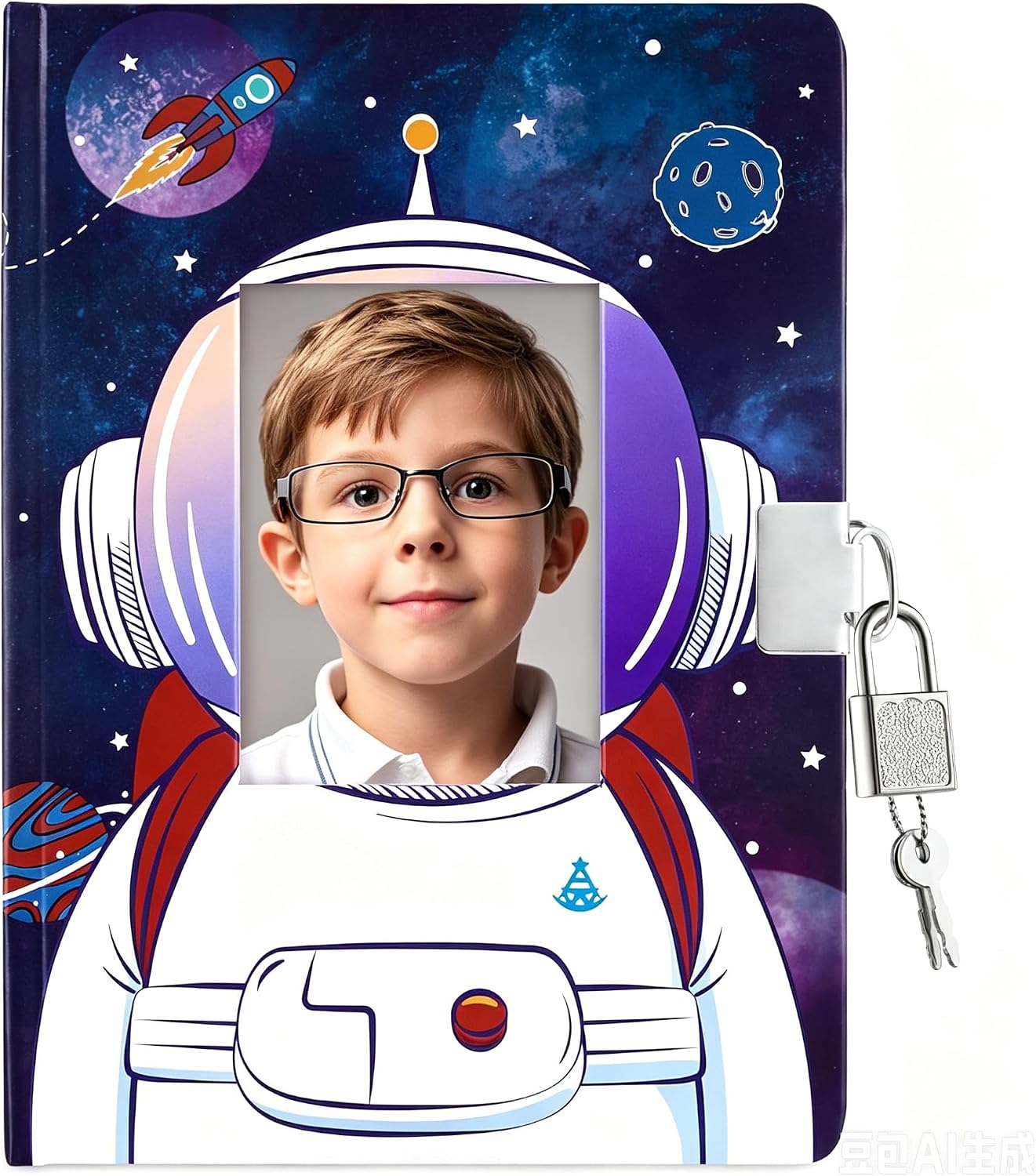 WERNNSAI Personalized Photo Kids Secret Diary for Boys with Lock and Keys