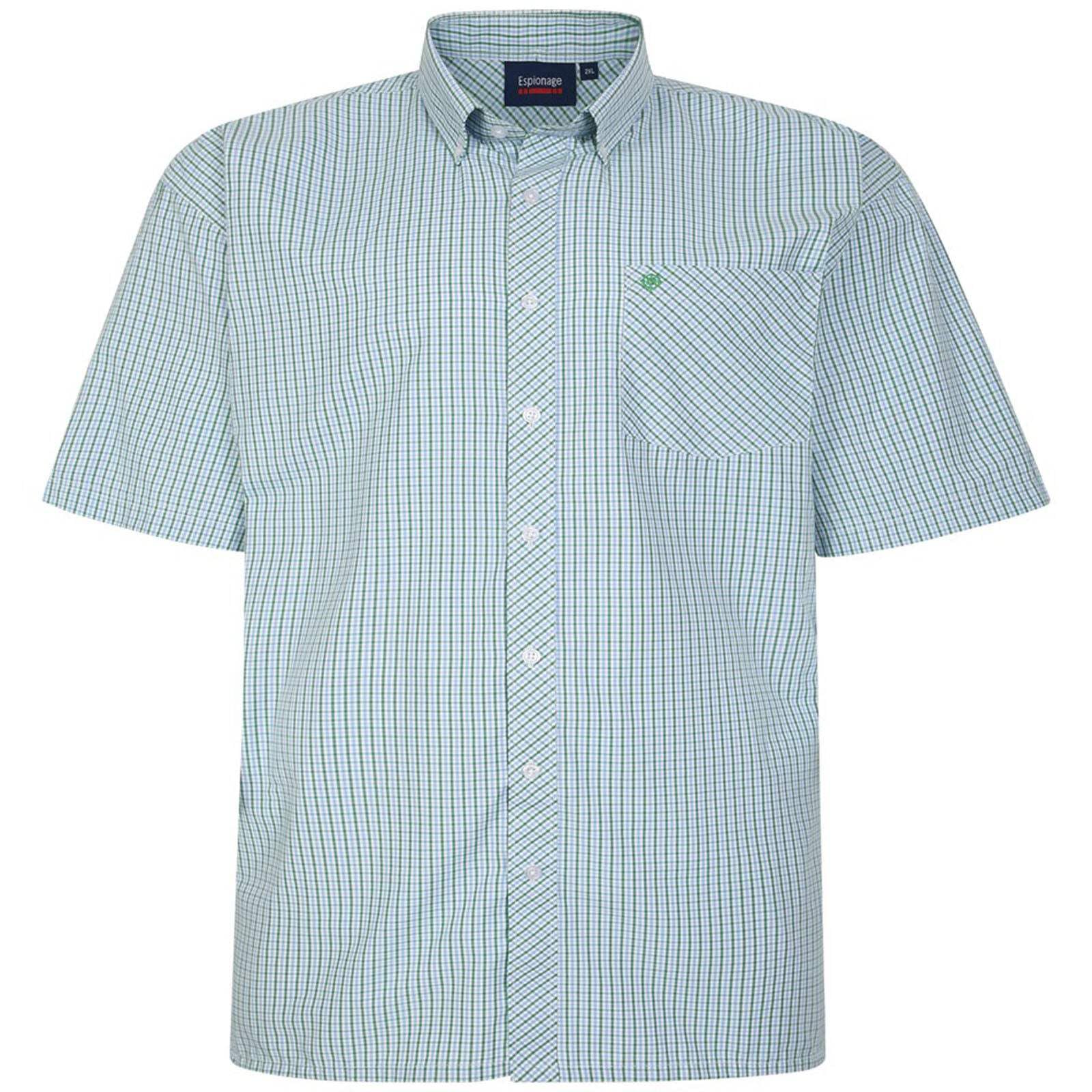Espionage Mens Plus Size SH399 Check S/S Shirt 6XL Green/Blue