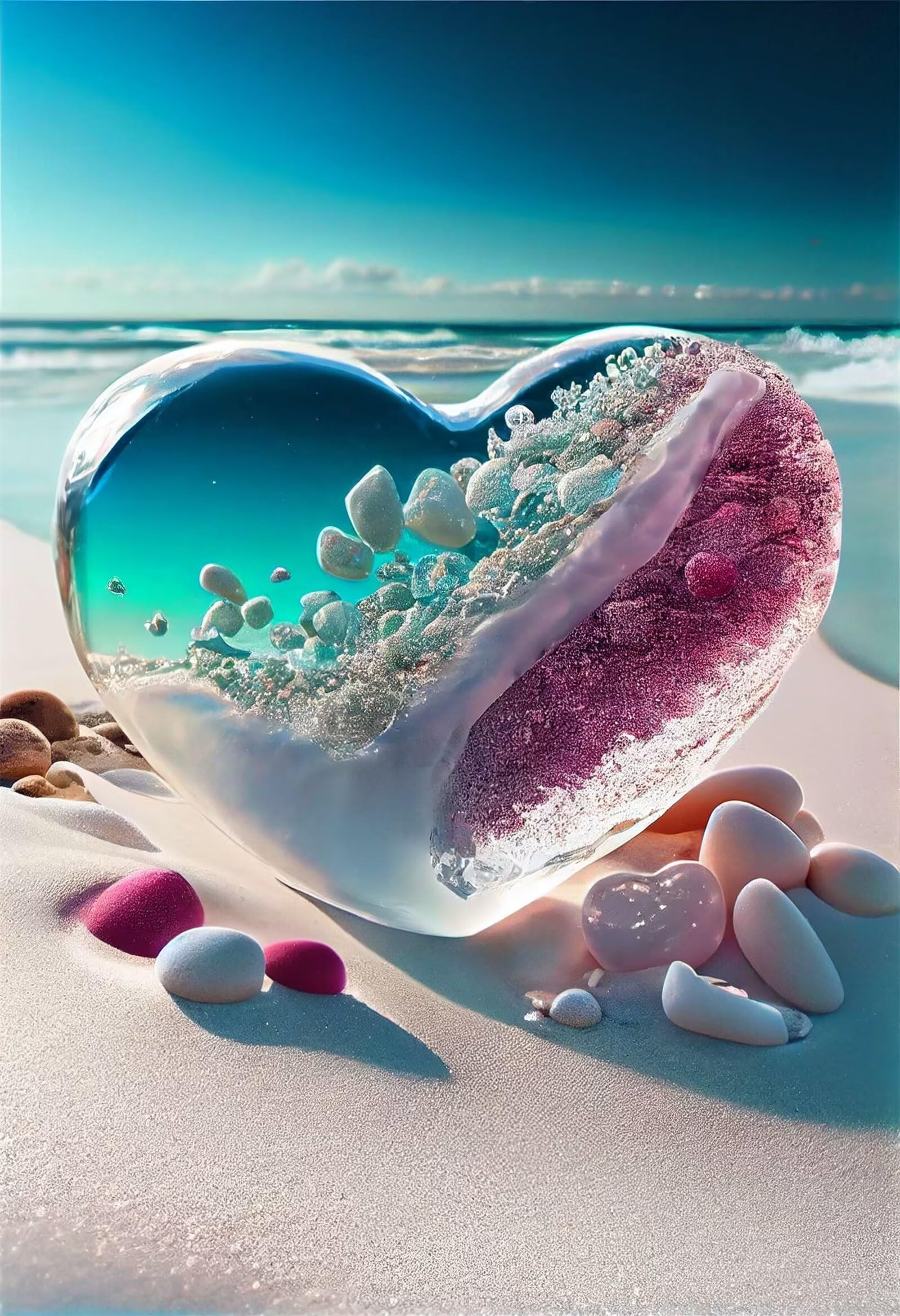 Puzzle dla dorosłych, 700 elementów, motyw serca i plaży, 52 x 38 cm, kolorowe puzzle "zrób to sam" do dekoracji domu, rodzinne puzzle dla początkujących i dzieci