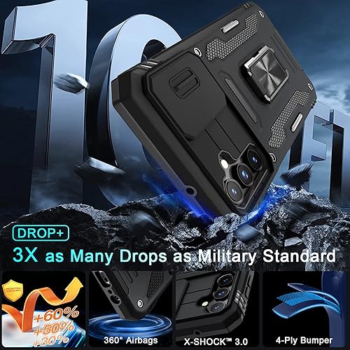 Miniatura 2 de DEERLAMN Funda para Samsung Galaxy A14 5G con cubierta deslizante para cámara + protector de pantalla (2 unidades), soporte de anillo giratorio