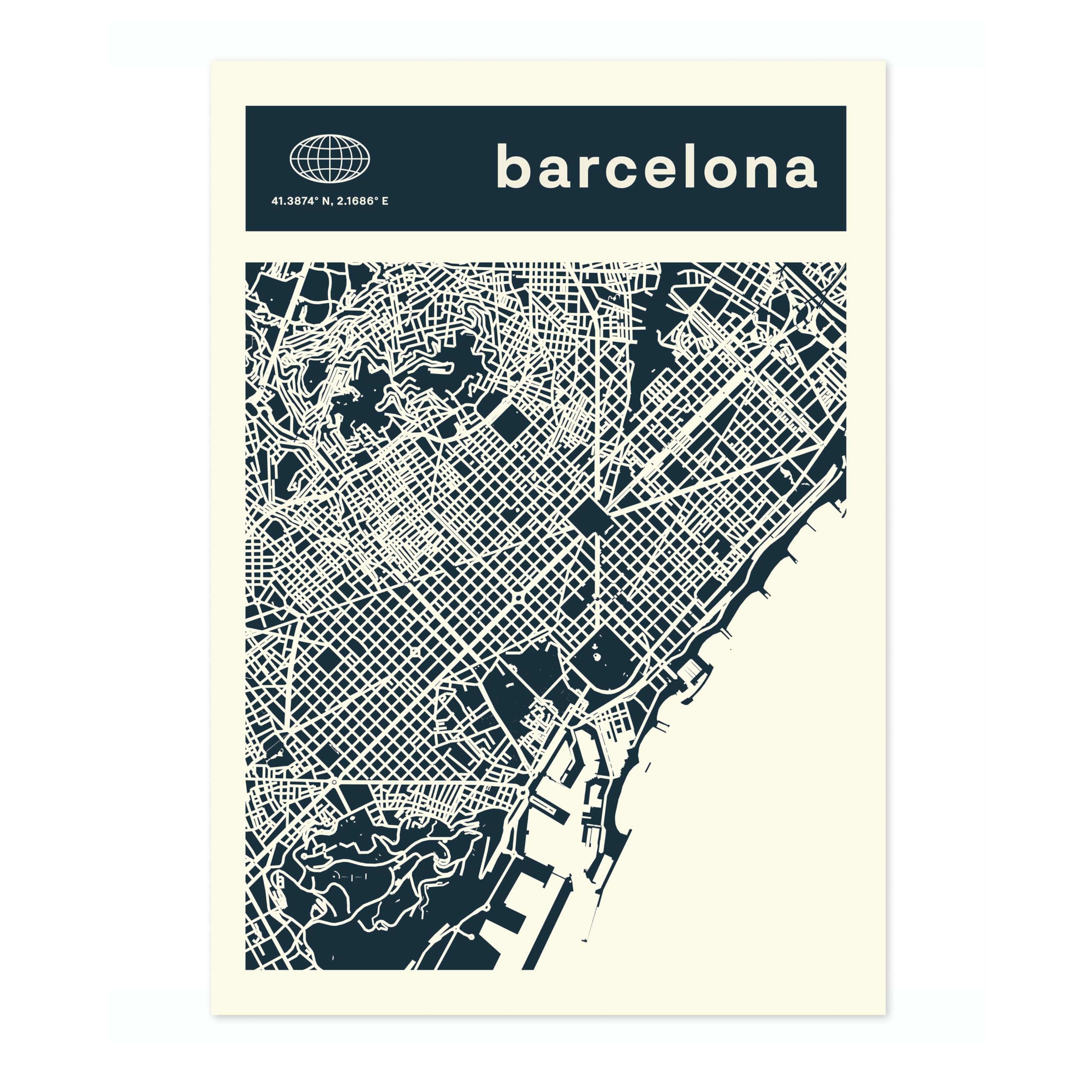 Barcelona Minimalist City Maps Poster, City Coordinates Print, Landmark Apartment Home Decor, A3 (Print Only) - 42x29.7cm