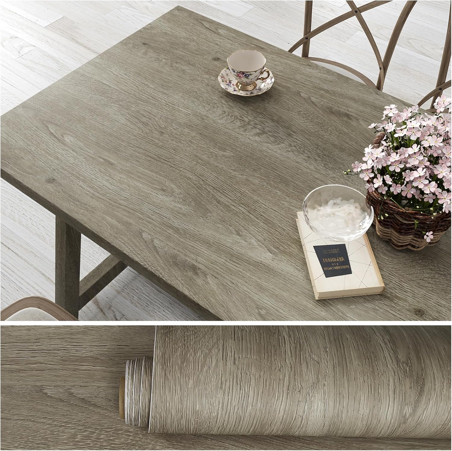 VEELIKE Taupe Grey Wood Contact Paper for Countertops Peel and Stick Waterproof Thick Wood Wallpaper 24''x118'' Removable Self Adhesive Woods Vinyl Wrap for Cabinets Table Furniture Kitchen Countertop