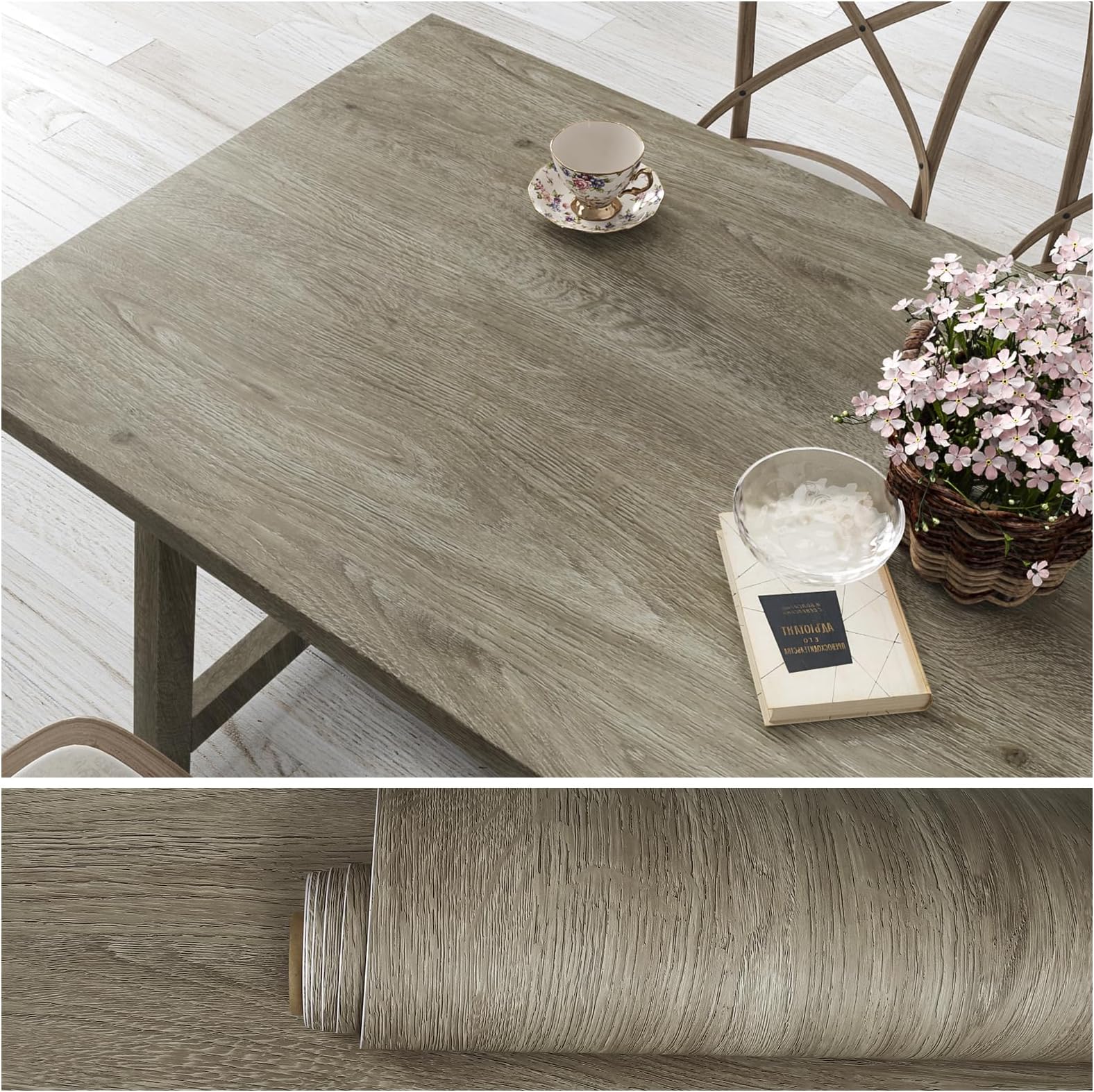 VEELIKE Taupe Grey Wood Contact Paper for Countertops Peel and Stick Waterproof Thick Wood Wallpaper 24''x118'' Removable Self Adhesive Woods Vinyl Wrap for Cabinets Table Furniture Kitchen Countertop