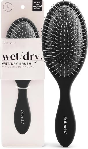 Kitsch Wet/Dry Hair Brush Detangler – Flexi Hair Brush for Women, Men & Kids | Detangling Brush for Curly Hair, Bounce Curl Defining Brush for Wet or Dry Strands - Flexi Black