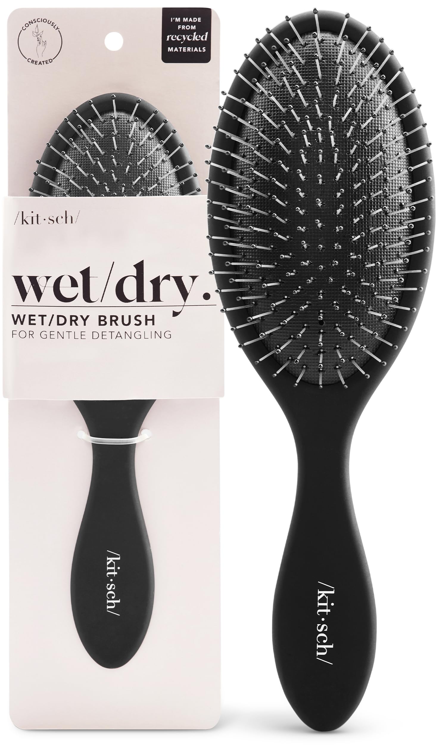 Kitsch Recycled Plastic Wet/Dry Hair Brush, Detangling Tool for Curly or Straight Styles, Brush for Tangled Strands, Flexible Hairbrush Bristles,