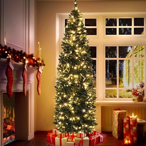 Miniatura 5 de TURNMEON Lápiz artificial de 6.5 pies, decoración para árbol de Navidad, 826 puntas gruesas de ramas con bisagras, árbol de Navidad delgado con
