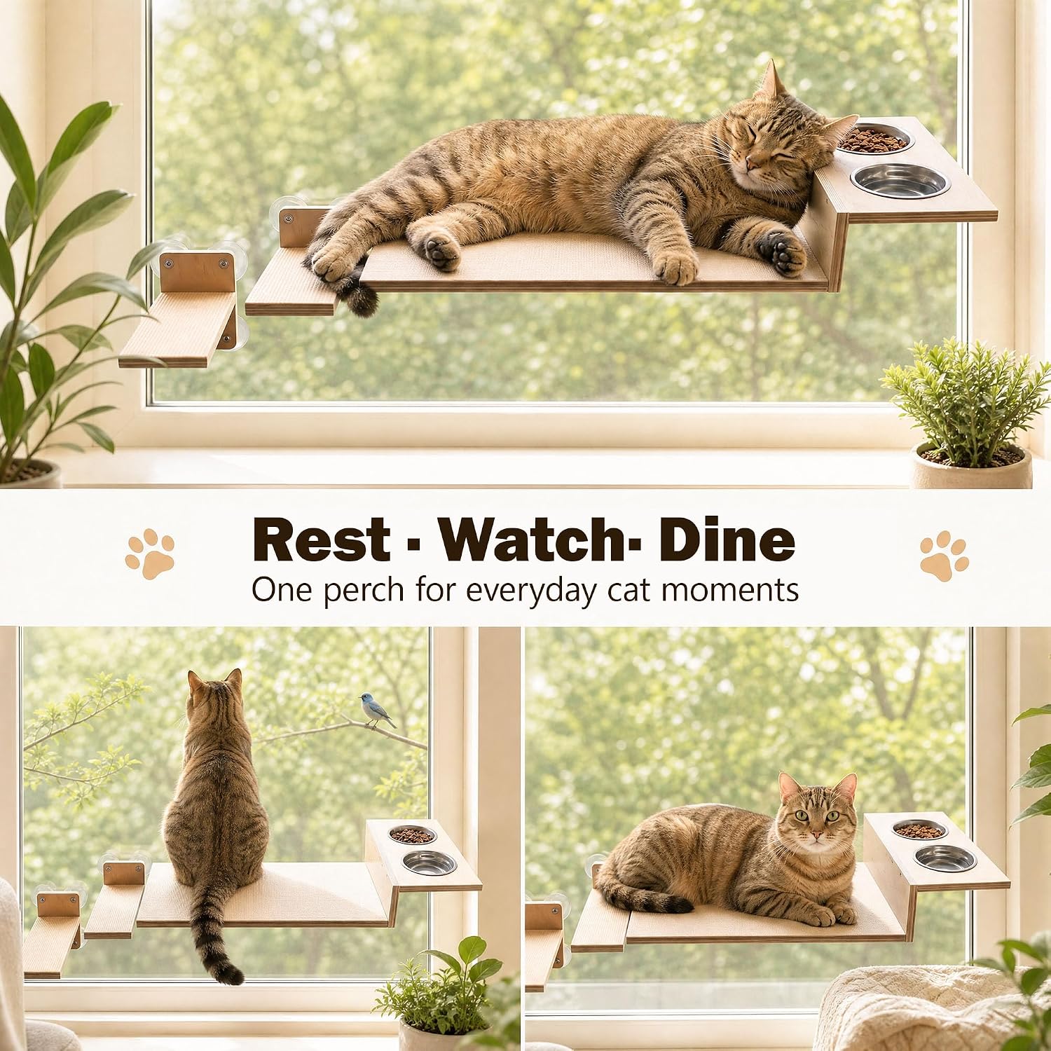 Cat Window Perch with Strong Suction Cups for Easy-Mount Cat Window Hammock and Feeding Shelf – for Indoor Cats to Nap & Sunbathe in Small Spaces, a Pet Owner Gift, & Dog-Proof Meals