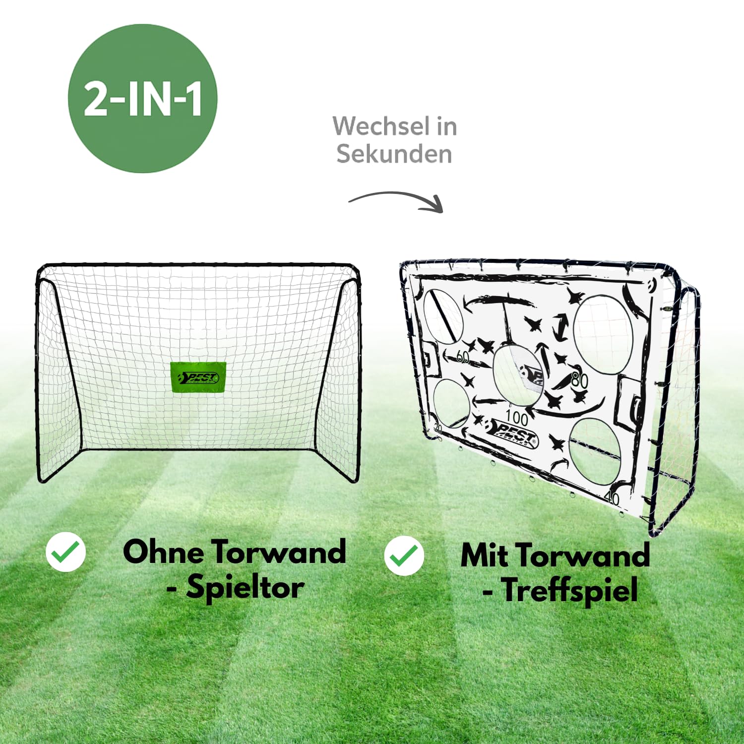Best Sporting Fußballtor Set I 213cm x 152cm I mit Torwand mit 5 Schusslöchern, Ball & Pumpe I Fußball Tor in verschiedenen Motiven I Hochwertiges Kindertor im praktischen Set I Taktik Design