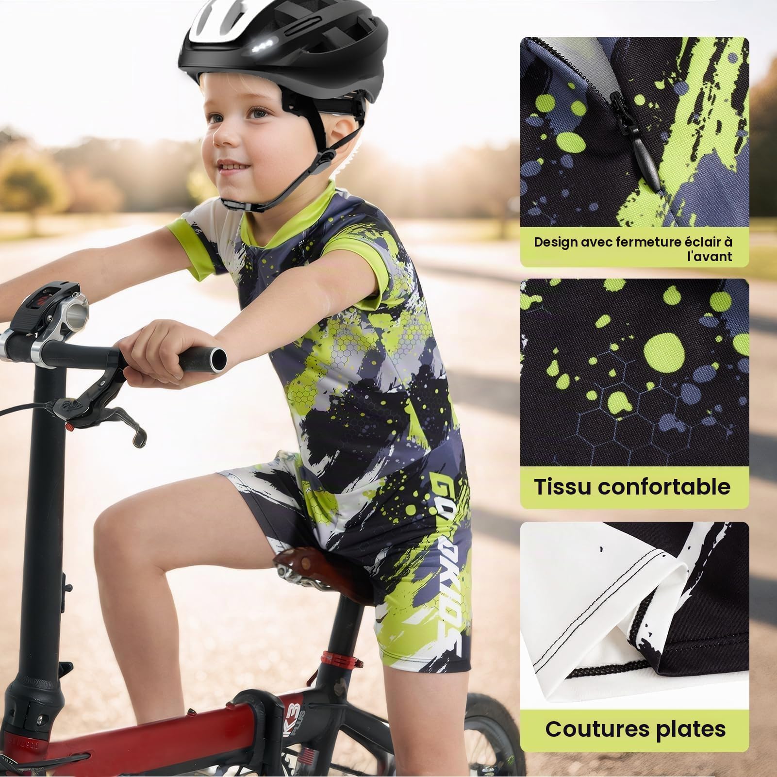 Gogokids Maillot de cyclisme à manches courtes pour garçon avec coussin 3D