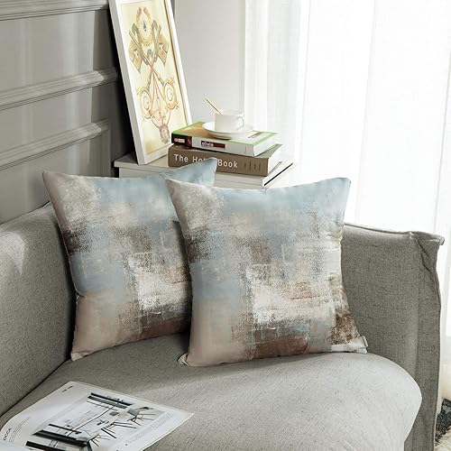 Vista 5 de Britimes Fundas de almohada modernas para decoración del hogar, 18 x 18 pulgadas, juego de 2 fundas de almohada decorativas, fundas de almohada Gris