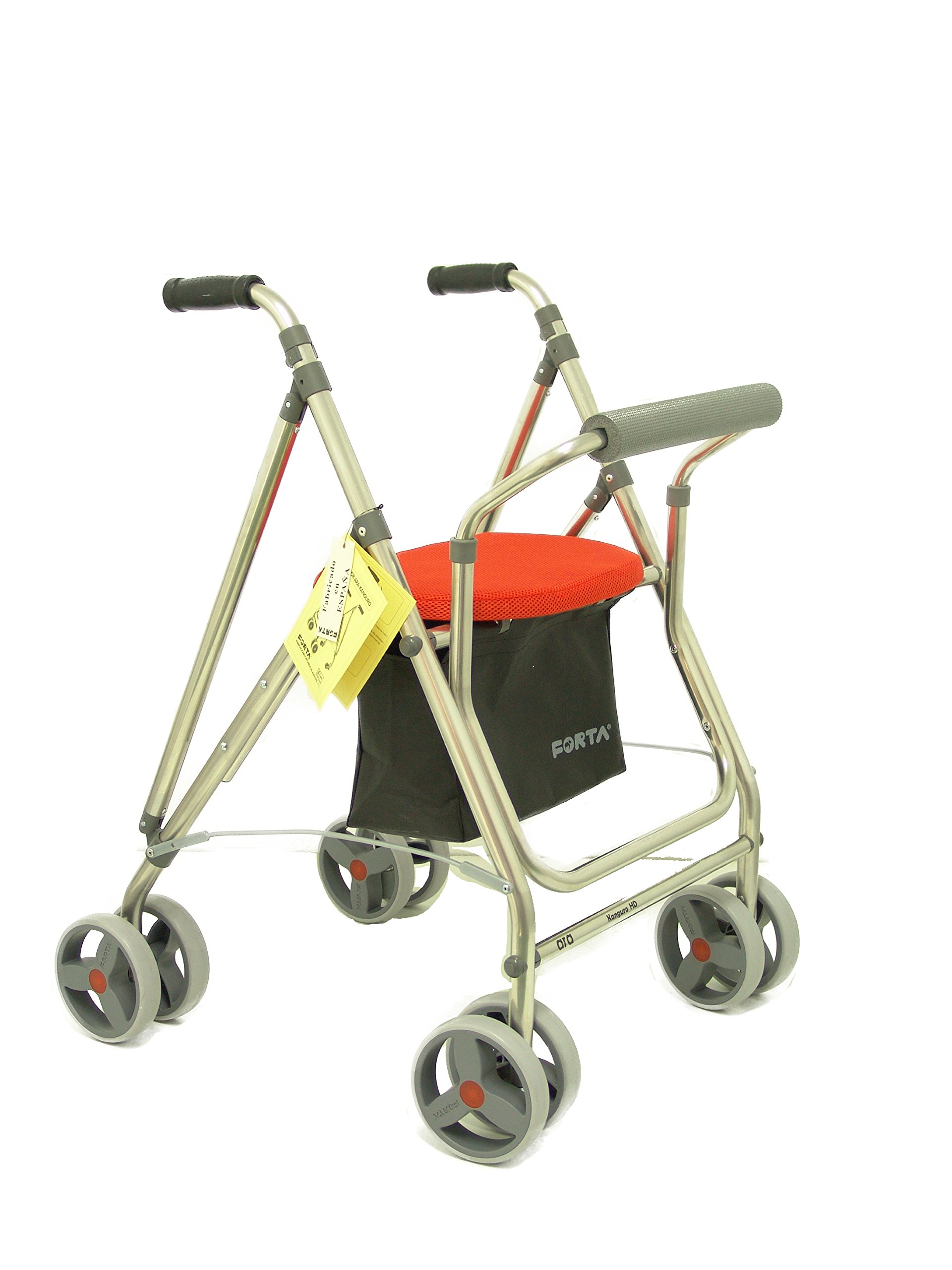 Forta fabricaciones - Andador de 4 ruedas para ancianos Kanguro FORTA - Kanguro HD, Naranja