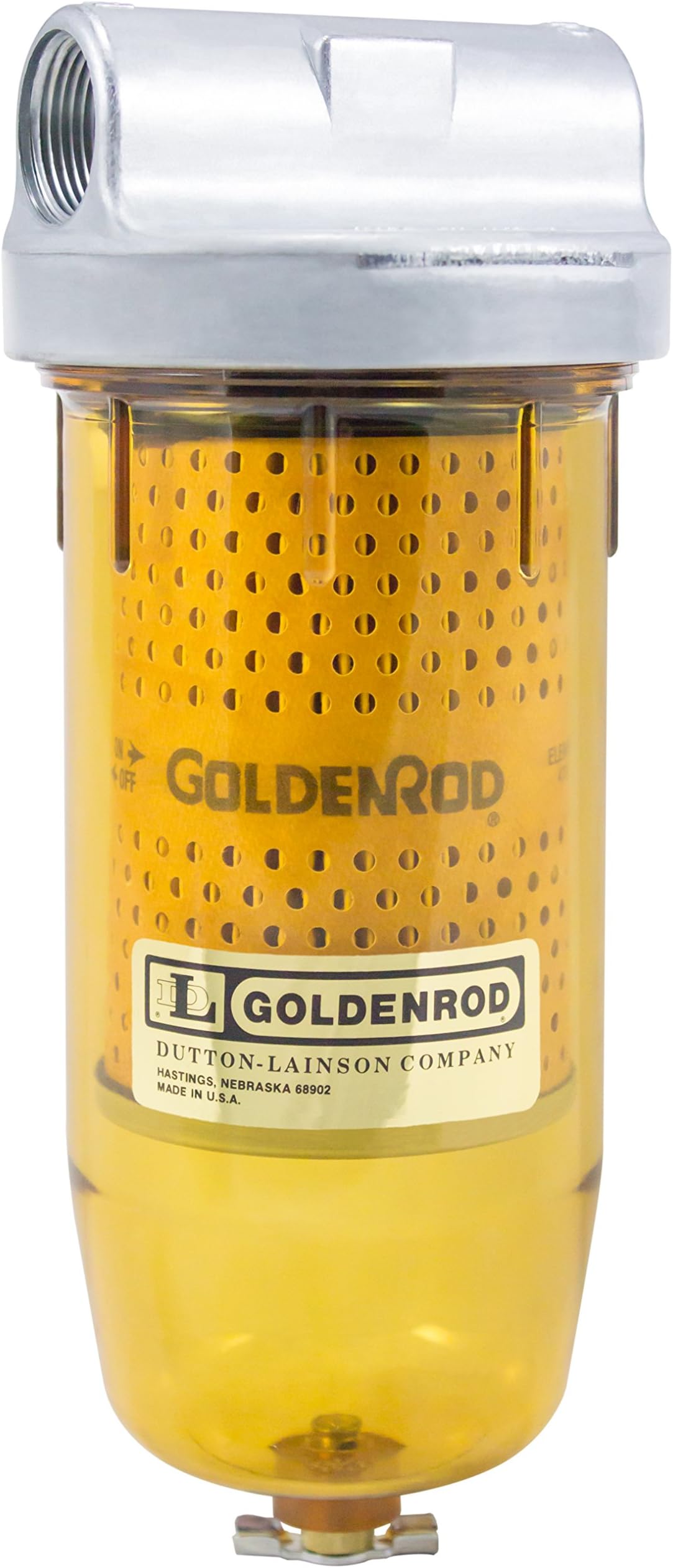 Dutton-Lainson Company - GOLDENROD 495-3/4 Bowl Fuel Tank Filter with 3/4" NPT Zinc Die-Cast Top Cap Fittings - See-Through Bowl Compatible with Biodiesel Blends - 10-Micron Diesel & Fuel Tank Filter