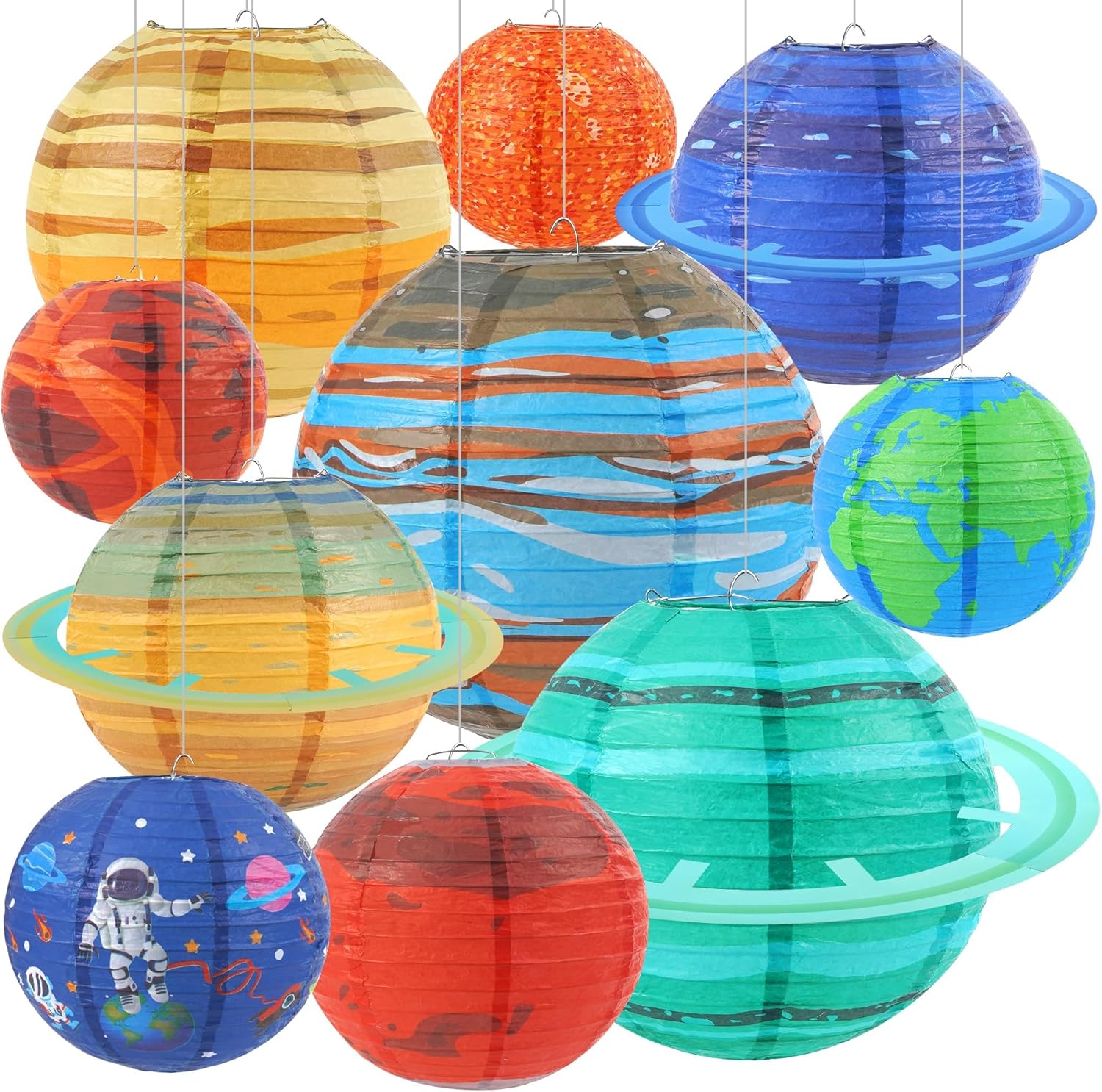 Space Planet Paper Lanterns 10PCS, Solar System Hanging Decor Space Party | 10PCS Planet Paper Lanterns with Solar System Designs, Space Party Decorations for Classroom, Birthday and Kids Room