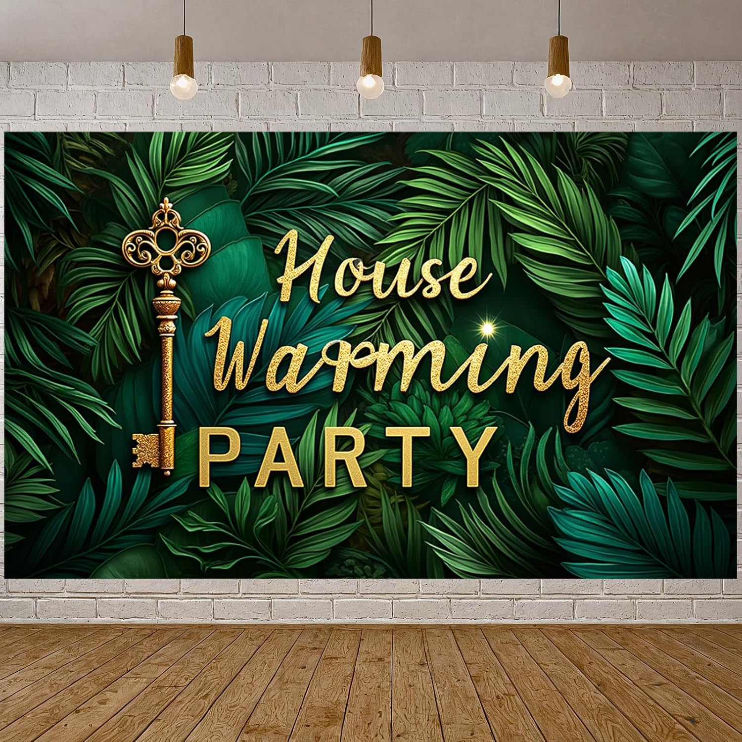 House Warming Party Decoration Banner Gold Key Home Sweet Home Backdrop Green Leaves Housewarming Photography Background Photo Booth Props for New House Party Decorations 70.8x43.3 Inches
