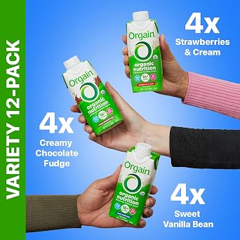 Orgain Organic Nutritional Protein Shake, 16g Grass Fed Whey Protein, Meal Replacement, 20 Vitamins & Minerals, Fruits & Vegetables, Variety Pack, Chocolate, Vanilla, Strawberry, 11 Fl Oz (12 Pack)