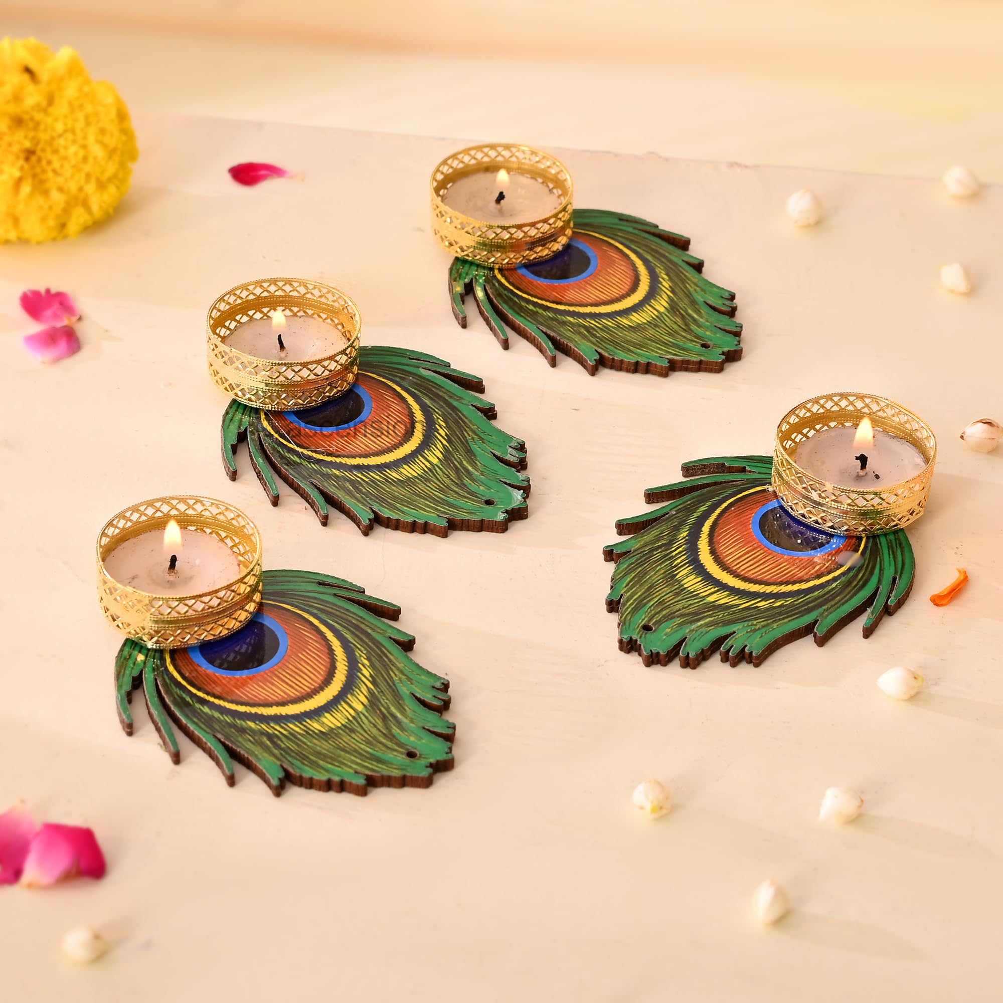 Ascension Decorative Peacock Tealight Candle Holder Stand Set of 4 - Mor Pankh Design Reusable Diya for Diwali Floor Rangoli Decoration Items, Home Decor, Diyas Indoor Outdoor Office Gifting, (Small) (B0DH4HGWHR) Amazon Price History, Amazon Price Tracker
