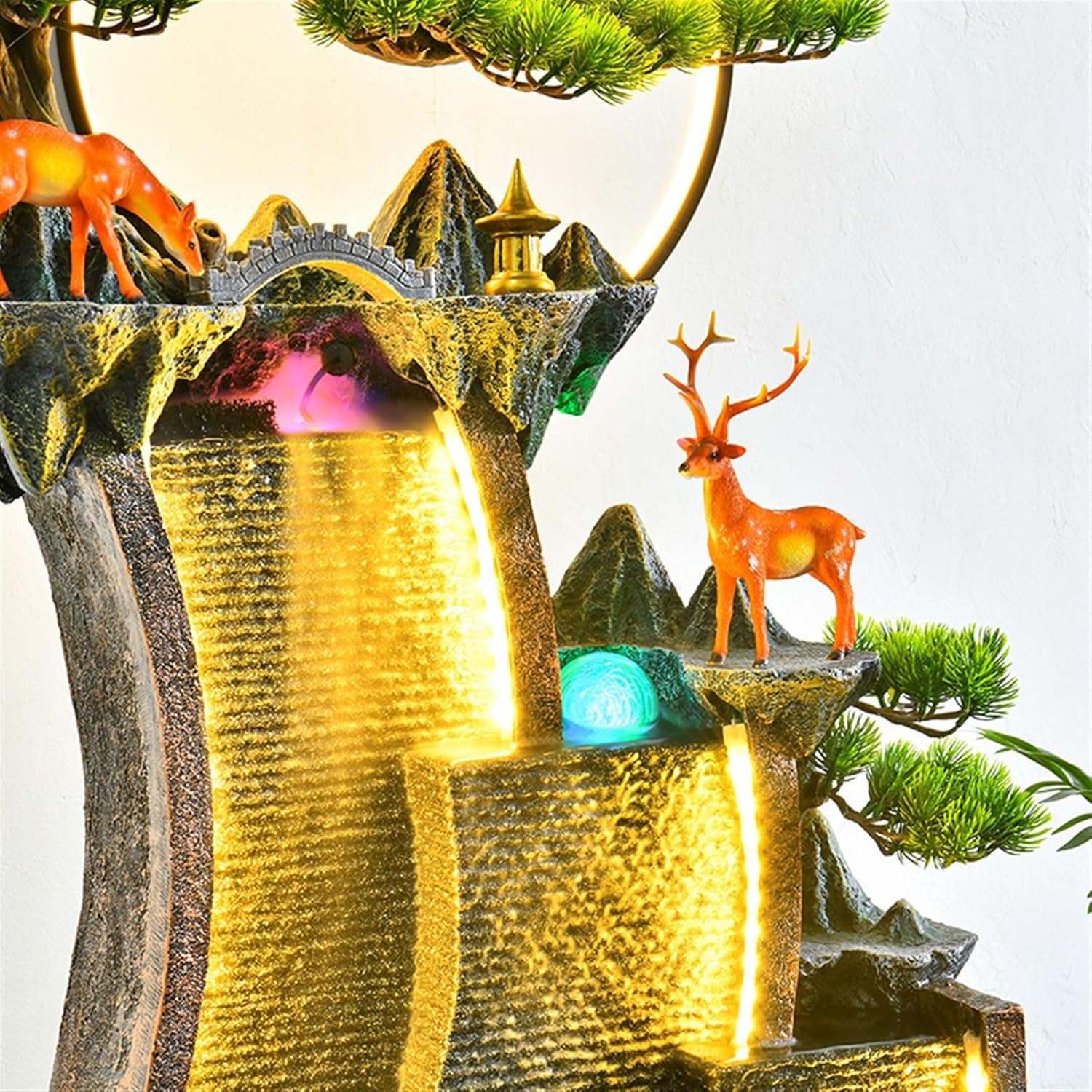 Modern Creative Rockery Water Curtain Wall, Floor Circulating Water Ornaments, Living Room Courtyard Fountain Landscape Floor-Standing Fountains(M)