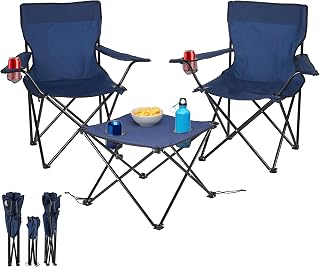 ecosa® Juego de sillas de camping con mesa de 3 piezas – 2 sillas plegables y mesa de camping plegable, juego de muebles de camping al aire libre portátil con bolsa de transporte, hasta 150 kg, para