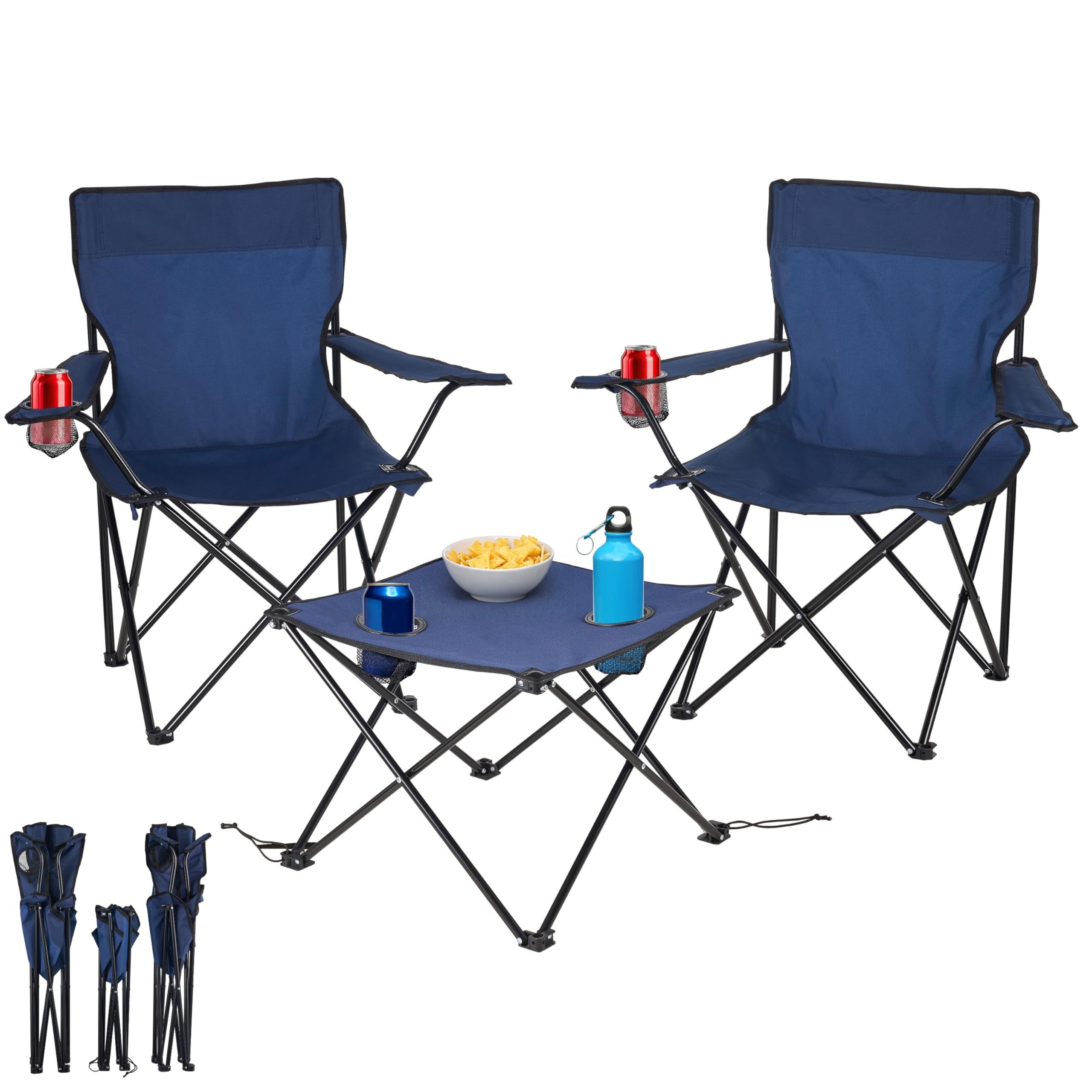 ecosa® Lot de 2 chaises de camping avec table - 2 chaises pliantes et table de camping pliables - Meubles de camping d'extérieur portables avec sac de transport - Jusqu'à 150 kg - Pour camping, jardin