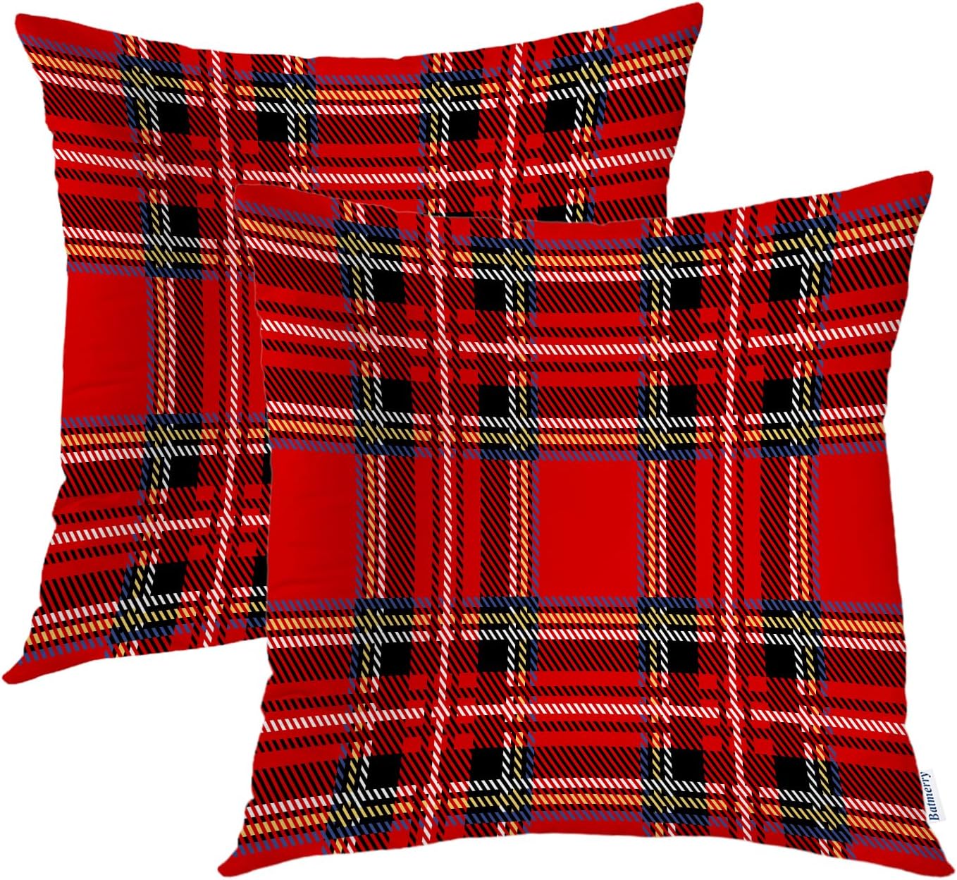 Batmerry Red Plaid Decorative Pillow Covers, Royal Stewart Tartan Classic Scottish Double Sided Throw Pillow Covers Sofa Cushion Cover Square 22 x 22 Inches(Set of 2)