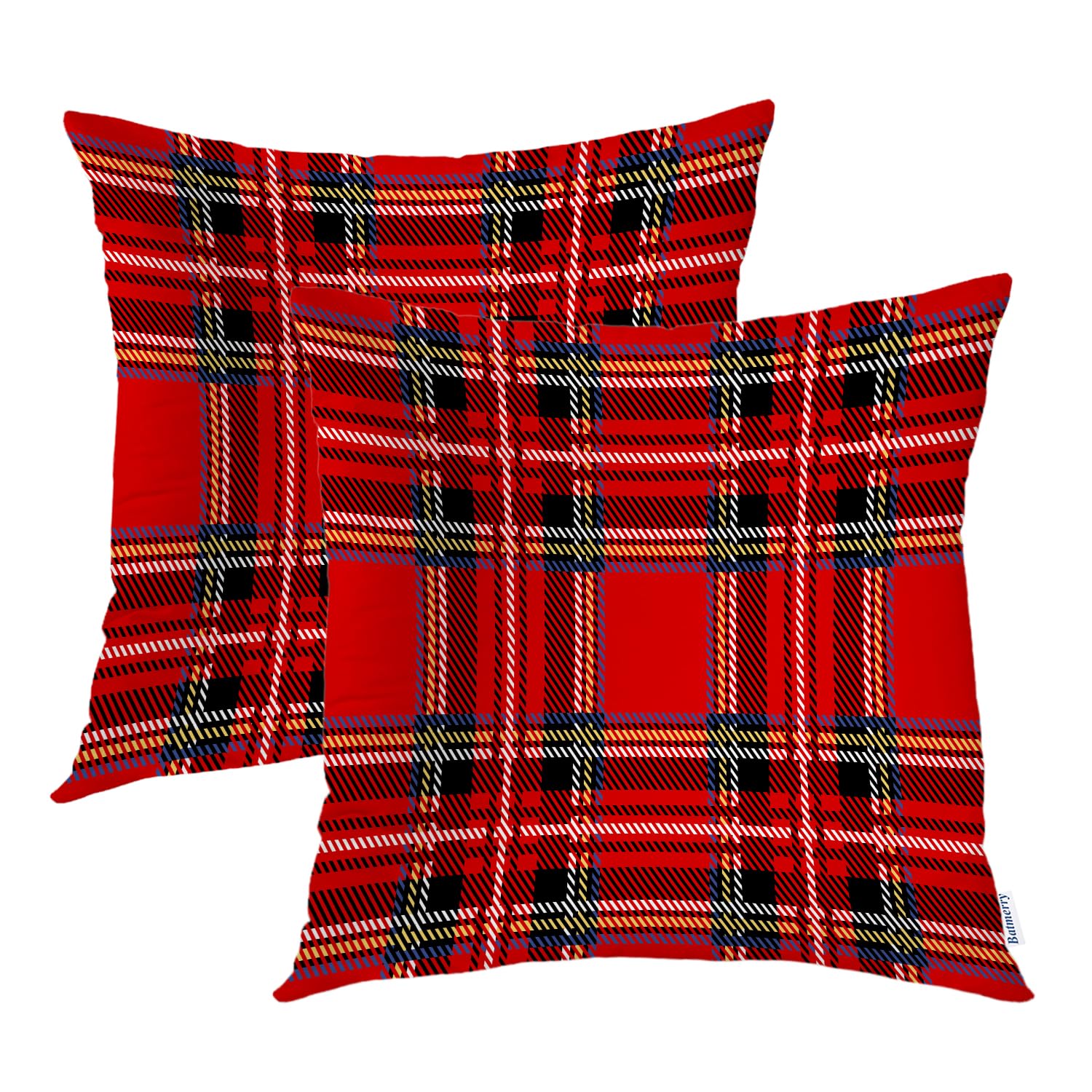 Batmerry Red Plaid Decorative Pillow Covers, Royal Stewart Tartan Classic Scottish Double Sided Throw Pillow Covers Sofa Cushion Cover Square 20 x 20