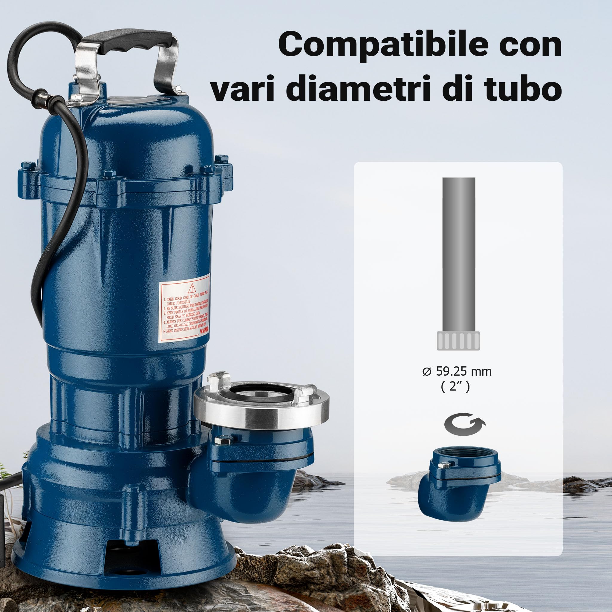 Wiltec Pompa sommersa acque nere 550 w Portata 10000 l/h, tubo da 20 m Pompa a immersione
