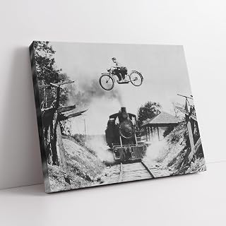 Poster Master Motorcycle Jump Canvas - Retro Old Train Print - Photography Art - Gift for Him, Men, Bike Enthusiast - Daredevil Art - Great Decor for Man Cave, Garage - Available in 8x10 to 30x40
