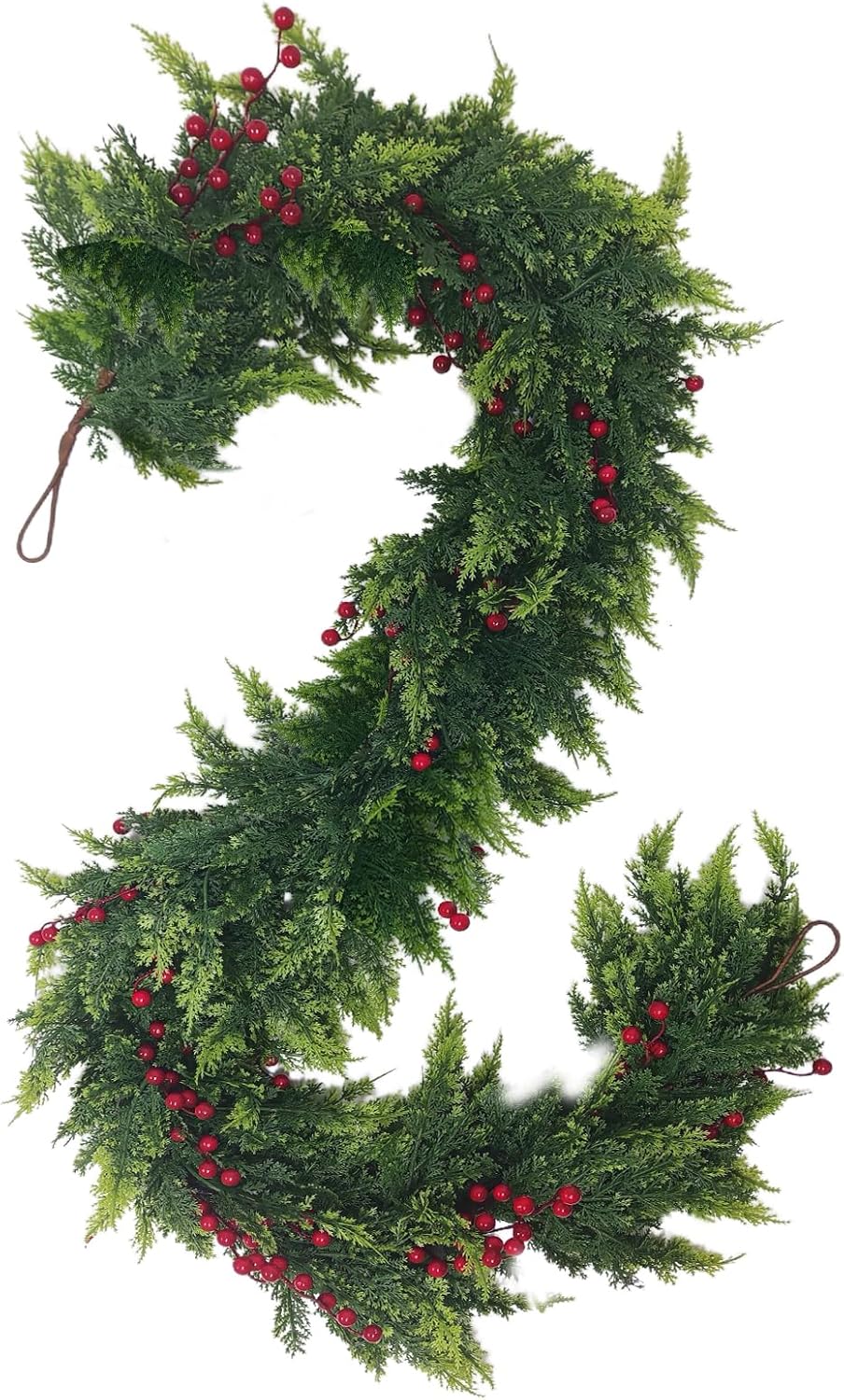 Christmas Cedar Garland with Red Berries, 9FT Real Touch Artificial Greenery Garlands, Reusable Holiday Garland for Fireplace Mantle, Stair Railing, Window, Door & Indoor Christmas Decorations - Image 2