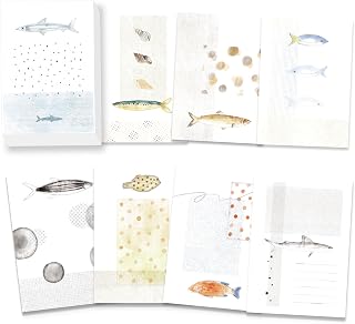 80 Sheets 120gsm Ocean Memo Paper, 8 Double-Sided Designs for Journaling | 8 Original Double-Sided Ocean Designs with Hand-Drawn-Style Fish Illustrations on Smooth 120gsm Paper