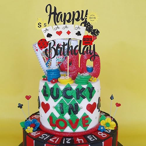 Miniatura 4 de 1 pieza de decoración de pastel de casino juego de fichas de póquer jugador de feliz cumpleaños pastel Pick decoraciones para Las Vegas Casino noche